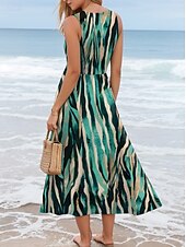 tanie Sukienki boho-Damskie Sukienka maxi Sukienka letnia Sukienka A line Sukienka na ramiączkach Plisowana sukienka Urlop Codzienny Boho Wyjściowe Plaża Regularny Kwiaty W Tureckie Wzory Kolorowy blok Bez rękawów