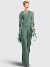 economico Tailleur pantalone della mamma-Tuta Completo Pantalone Tre Pezzi Lunghezza al pavimento Abito da cerimonia per signora Senza Maniche Collo gioiello Elegante Taglie Forti Formale Ospite di nozze Ricevimento di matrimonio Chiffon