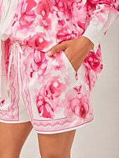 cheap Pants-Floral Printed Adjustable Drawstring Casual Shorts