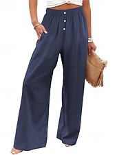 economico Pantaloni in lino e cotone semplici-Per donna Pantaloni in cotone e lino Pantaloni Palazzo Moda Streetwear Comfort Lunghezza intera Misura del girovita medio Semplice Tasca Elastico in vita Comodo All&#039;aperto Confortevole Streetwear