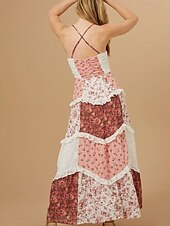 economico Abiti boho-Per donna Abito Lungo Maxi Abito Abito Sottoveste Abito Boho Abito occidentale Classico Vacanza Data Uscire Vestibilità regolare Fiore Senza Maniche Spalline sottili Rosa cipria Rosa Estate