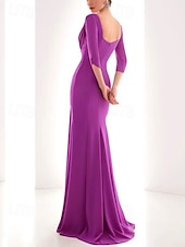abordables violet-Robe de Soirée Sirène Élégante Robe Formelle Automne Longueur Sol Manche 3/4 Col V Chiffon avec Froncé Volants 2025