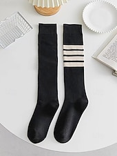 preiswerte Damensocken-Kniehohe, asymmetrisch gestreifte Damensocken – sportliche, über die Wade reichende Baumwollsocken für Schuluniformen für Schüler, Abschlussfeiern, Cheerleading und den Alltag