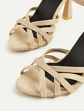 cheap Heeled Sandals-Women's Nude Suede Strappy Heels – 1950s Elegant Ankle Strap Open Toe Sandals for Wedding, Party &amp; Summer Dressy Occasions