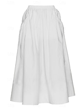 abordables Jupes unies-Femmes Jupe Évasé Mode Maxi Taille Basse Jupes Uni Avec Poches Micro-Élastique Vacances Rue Noir Blanche Champagne Beige Été Mélange Lin-Coton