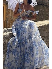 cheap Casual Floral Dresses-Women&#039;s Long Dress Maxi Dress Party Dress Cocktail Dress Fashion Party Special Occasion Regular Fit Flower Sleeveless Spaghetti Strap Blue Light Purple Summer