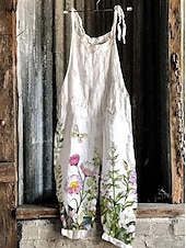 cheap Vacation Jumpsuit-Women&#039;s Wide Leg Overalls Chinos Vacation Vintage Fashion Full Length High Waist Floral Graphic Printing Thermal Warm Breathable Soft Micro-elastic Vacation Street Causal Light Pink Robin&#039;s Egg Blue