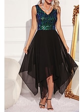 abordables Robes à paillettes-Femmes Robe Midi Robes à paillettes Robe de Soirée Robe Élégante Mode Soirée Coupe régulière Bloc de Couleur Sans manches Col en V Vert Abricot Été