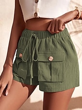 economico Pantaloni in lino e cotone semplici-Per donna Pantaloncini cargo Shorts Moda Atletico Corto Misura del girovita medio Semplice Tasca Elastico in vita Traspirante Confortevole Micro-elastico Sport &amp; Outdoor Abbigliamento quotidiano
