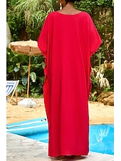 abordables Robes de plage-Femmes Maillots de Bain Vêtement couvrant Maillot de bain Tropical Tenues de plage Uni Fil en V Manches courtes Maillots de bain
