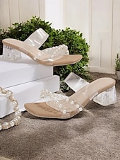 preiswerte Urlaubsandalen-Damen-Pumps aus transparentem PVC mit Perlenakzenten und Blockabsatz, perfekt für Hochzeiten und formelle Anlässe