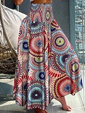 preiswerte Grafische Röcke-Damenrock Maxirock A-Linie Swing Mode Legere Maxirocken Hochtaillierte Blumenmuster Dehnbar Straße Alltag Schwarz Rot Blau Lila Sommer Polyester