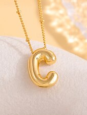 abordables Collier pour femme-Collier pendentif lettre bulle plaqué or – bijou personnalisé avec initiales de 26 lettres de l&#039;alphabet pour femmes et filles – style minimaliste tendance pour anniversaire, remise de diplôme ou usage quotidien