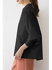 preiswerte Damen Einfache Oberteile-Damen Bluse Einfach Basic Lässig Langarm V Ausschnitt Normale Oberteile Täglich Ferien Schwarz Sommer