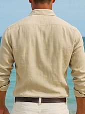 economico Vacanza-Per uomo Camicia camicia di lino Camicia in lino e cotone Camicia estiva Camicia da spiaggia Camicia con bottoni Liscio Informale Giornaliero Nero Bianco Blu marino Blu Manica lunga Collo ripiegabile