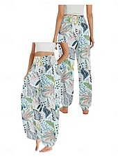 economico Pantaloni in cotone e lino con grafica-Per donna Pantaloni ispirati al lino Gamba larga Pantaloni Stile Etnico Casual Boho Lunghezza intera Vita Alta Floreale Foglia Tropicale Tasca Elastico in vita Stampa Traspirabilità Morbido