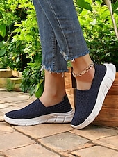 お買い得  レディーススニーカー-女性用スリッポンスニーカー - 通気性のある織りデザインと快適なソールで、春夏のカジュアルなお出かけに最適です。