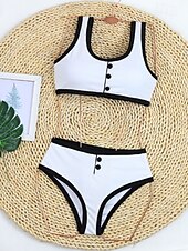 cheap Bikini Sets-Women&#039;s Swimwear Bikini 2 Piece Swimsuit Patchwork Tropical Beach Wear Color Block U Neck Sleeveless Bathing Suits