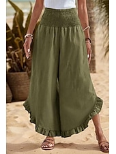 economico Pantaloni in lino e cotone semplici-Per donna Pantaloni in cotone e lino Pantaloni Eleganti Moda Streetwear Lunghezza intera Naturale Semplice Volant Elastico in vita All&#039;aperto Confortevole All&#039;aperto Vacanza Uscire Rosso arancione