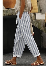economico Pantaloni in cotone e lino con grafica-Per donna Pantaloni in cotone e lino Pantaloni Eleganti Moda Lunghezza intera Naturale Floreale Tasca Stampa Design con Coulisse Elastica Comodo All&#039;aperto Confortevole All&#039;aperto Vacanza Uscire Blu
