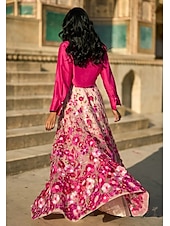 cheap PINK-Pink Floral Two Piece A-Line Evening Dresses Elegant Formal Gown Wedding Guest Floor Length Long Sleeve Shirt Collar Satin with Embroidered Appliques 2025