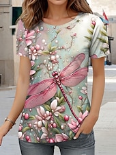 billige Kunst &amp; Design t-skjorte-Dame T skjorte Blomstret Grafisk Dyr Årgang Stilfull Klassisk Kortermet Crew-hals Rund hals Vanlige topper Daglig Trykt mønster Rosa Sommer