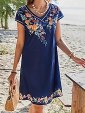 preiswerte Ausgefallene Kleider-Damen Minikleid Sommerkleid Boho-Kleid Mode Modern Täglich Strand Wochenende Normale Passform Blumen Kurzarm Rundhalsausschnitt Blau Sommer