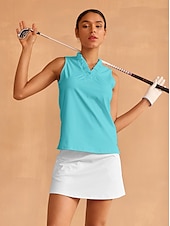 cheap Polos &amp; Quarterzips-Women&#039;s Golf Polo Shirt Baby blue Lake blue Black Sleeveless Top Ladies Golf Attire Clothes Outfits Wear Apparel