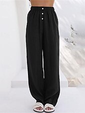 economico Pantaloni in lino e cotone semplici-Per donna Pantaloni in cotone e lino Pantaloni Palazzo Moda Streetwear Comfort Lunghezza intera Misura del girovita medio Semplice Tasca Elastico in vita Comodo All&#039;aperto Confortevole Streetwear