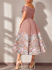 levne Koktejlové šaty-Růžové květinové A-line koktejlové šaty elegantní šaty formální svatební host kotníková délka krátký rukáv mimo rameno s rozparkem výšivka šaty