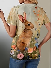 abordables T-shirt de Pâques-Pâques Femmes T-shirt Graphique Animal ancien Élégant Classique Manche Courte Col ras du cou Col rond Hauts Réguliers Quotidien Week-end Imprimé Jaune Été Printemps