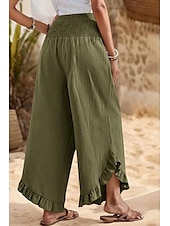 economico Pantaloni in lino e cotone semplici-Per donna Pantaloni in cotone e lino Pantaloni Eleganti Moda Streetwear Lunghezza intera Naturale Semplice Volant Elastico in vita All&#039;aperto Confortevole All&#039;aperto Vacanza Uscire Rosso arancione