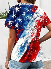 abordables Top jour de l’indépendance-T-shirt patriote pour femmes jour d'indépendance drapeau graphique drapeau vintage tendance classique rouge blanc et bleu manches courtes encolure ronde tops réguliers quotidiens imprime rouge  bleu