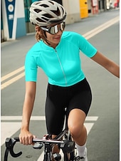 abordables Maillots pour femmes-Femmes Maillot de cyclisme Couleur Unie Graphique Manche Courte Cyclisme Maillot Top avec 3 poches arrière Écran solaire Résistant aux UV Séchage Rapide Bandes réfléchissantes Des sports Vert forêt