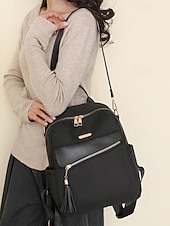 abordables Sacs à Dos de Mode-Sac à dos imperméable de grande capacité pour femme - peut être porté sur une épaule, détails de pompons élégants, fermeture à glissière, adapté au travail, à l&#039;école et à un usage quotidien