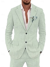 economico Abiti casual-Completi in seersucker per uomo completi casual blu cielo e salvia moda leggeri estivi in tinta unita taglio standard 2 pezzi con un solo bottone
