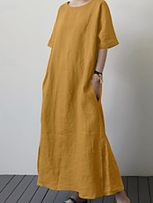 economico Abiti floreali-Per donna Abito Midi Abito a Tubino Classico Moderno Quotidiano Vacanza Ferie Vestibilità regolare Semplice Manica Corta Girocollo Nero Giallo Verde Estate