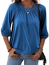 abordables Hauts Unis pour Femmes-Femmes T-shirt Uni Mode Moderne Manche 3/4 Col ras du cou Hauts Réguliers Quotidien Noir Blanche Rose Claire Vin Vert Véronèse Été