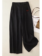 economico Pantaloni in lino e cotone semplici-Per donna Pantaloni in cotone e lino Pantaloni Eleganti Moda Streetwear Lunghezza intera Naturale Semplice Tasca Elastico in vita All&#039;aperto Confortevole Streetwear Uscire Aalbicocca Nero Blu Zenzero