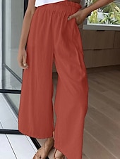 economico Pantaloni in lino e cotone semplici-Per donna Culotte Gamba Larga Pantaloni in cotone e lino Pantaloni Eleganti Moda Streetwear Lunghezza intera Naturale Semplice Elastico in vita Comodo All&#039;aperto Confortevole Streetwear Uscire Bianco