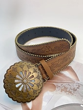 cheap Belt-Women&#039;s Belt PU Light Yellow Light Brown Camel Brown Khaki Waist Belt Street Holiday Floral