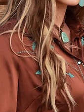billige Boho topper-Dame Boho skjorte Bluse Blomsternål i krystall Moderne Fritid Bohem Langermet Skjortekrage Vanlige topper Daglig Ferie Knapper Trykt mønster Brun Sommer