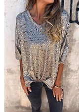 levne tričko umění a designu-Dámské Halenka Leopard Moderní Poloviční rukáv Do V Běžné topy Denní Dovolená Jdeme ven Tisk Stříbrná Černá Léto