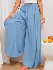 economico gamba larga e vita alta-Pantaloni chinos larghi da donna pantaloni baggy basic casual lunghezza intera vita alta tasca semplice elastico comodo morbido confortevole micro-elastico all&#039;aperto street blu arancione verde khaki