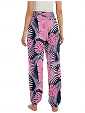 economico Pantaloni in cotone e lino con grafica-Per donna Pantaloni ispirati al lino Gamba larga Pantaloni Stile Etnico Casual Boho Lunghezza intera Vita Alta Floreale Foglia Tropicale Tasca Elastico in vita Stampa Traspirabilità Morbido