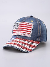 ieftine Pălării de damă-șapcă de baseball din denim cu strass SUA – pălărie strălucitoare cu steag american patriotic pentru femei și bărbați, accesoriu reglabil pentru ținuta de 4 iulie pentru ziua independenței