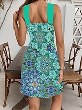 abordables Robes fleuries-Femmes Mini Robe Robe d&#039;Été Robe trapèze Vacances Occasionnel Extérieur Sortir Coupe régulière Fleuri Graphique Sans manches Col Halter Bleu Violet Vert Été