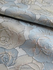 billige blomster-Jacquard Brokade Blomstrete Blå A-Linje Kveldsdrakt Elegant Kjole Formell Bryllup Gulvlengde Korte Ermer Skjortekrave Nylon med Splitt Lomme Bryllupsgjest Kjole
