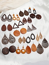 levne Dámská náušnice-dámské visací náušnice ze dřeva boho - různé geometrické tvary, lehké šperky z přírodního dřeva, ideální pro ležérní vzhled, dovolenou na pláži a letní festivaly
