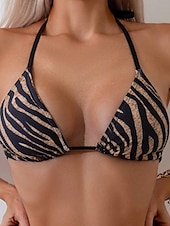 abordables Ensemble de bikinis-Femmes Maillots de Bain Bikini 2 pièces Maillot de bain Dos nu Tropical Tenues de plage Motif Zèbre Col Halter Sans manches Maillots de bain